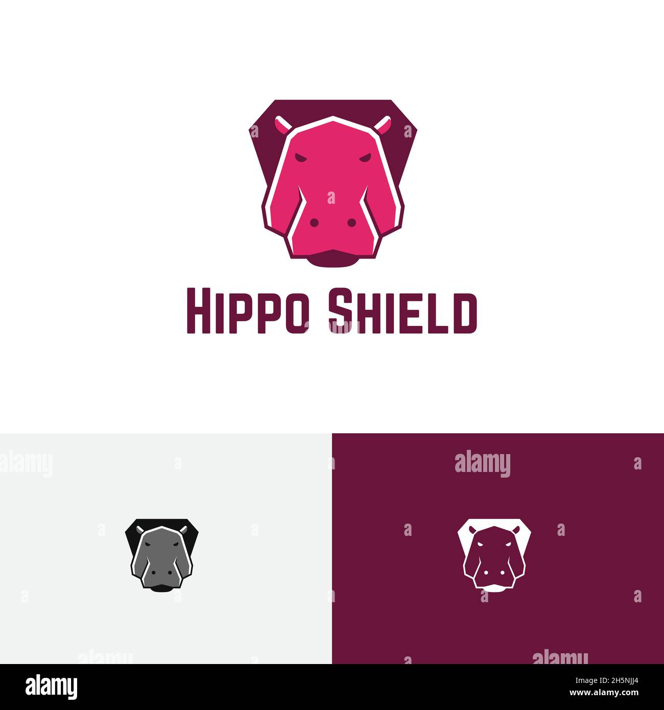 Hippo Shield Strong Protected Animal Game Application Logo Stock Vector