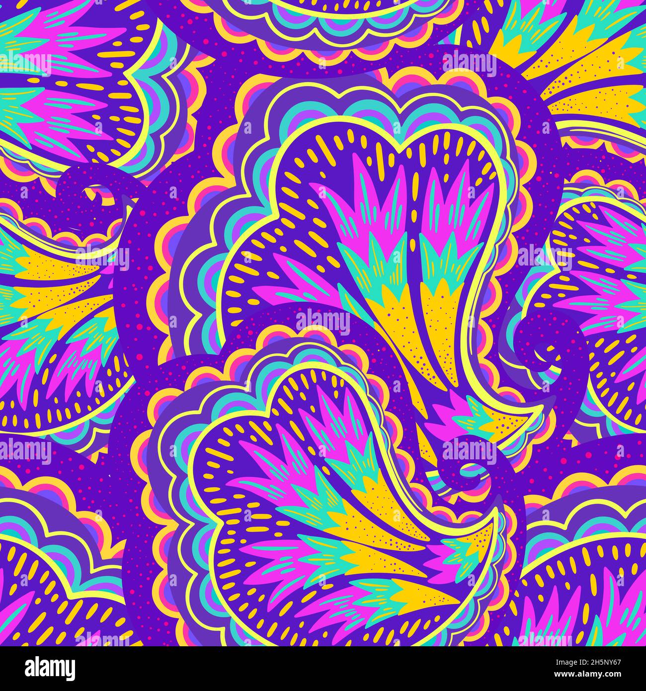 Funky colorful seamless psychedelic pattern for design and decoration. Stock Vector