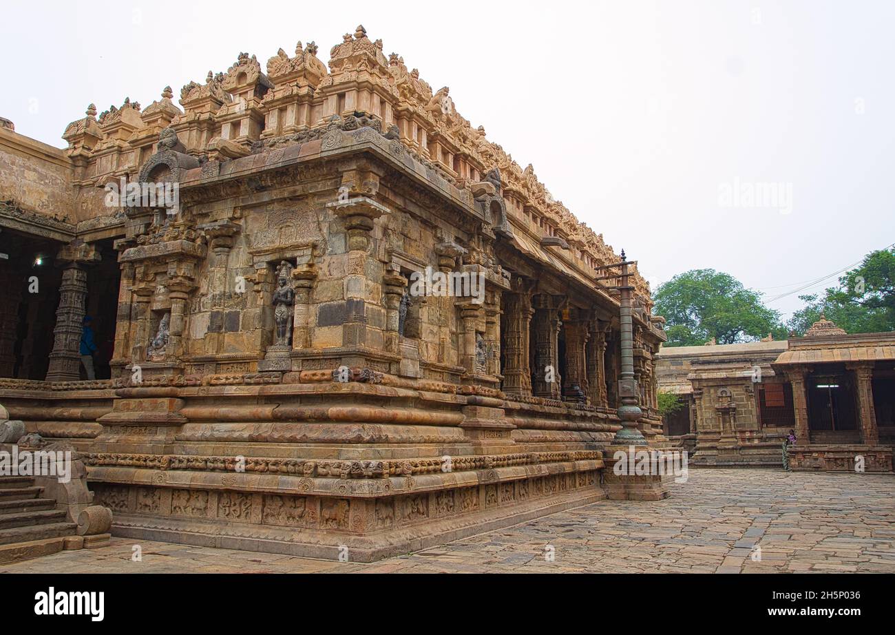 Carvings on the wall of the Airavatesvara temple. One of the ancient temples in the south of India. Tamil Nadu, India. Stock Photo