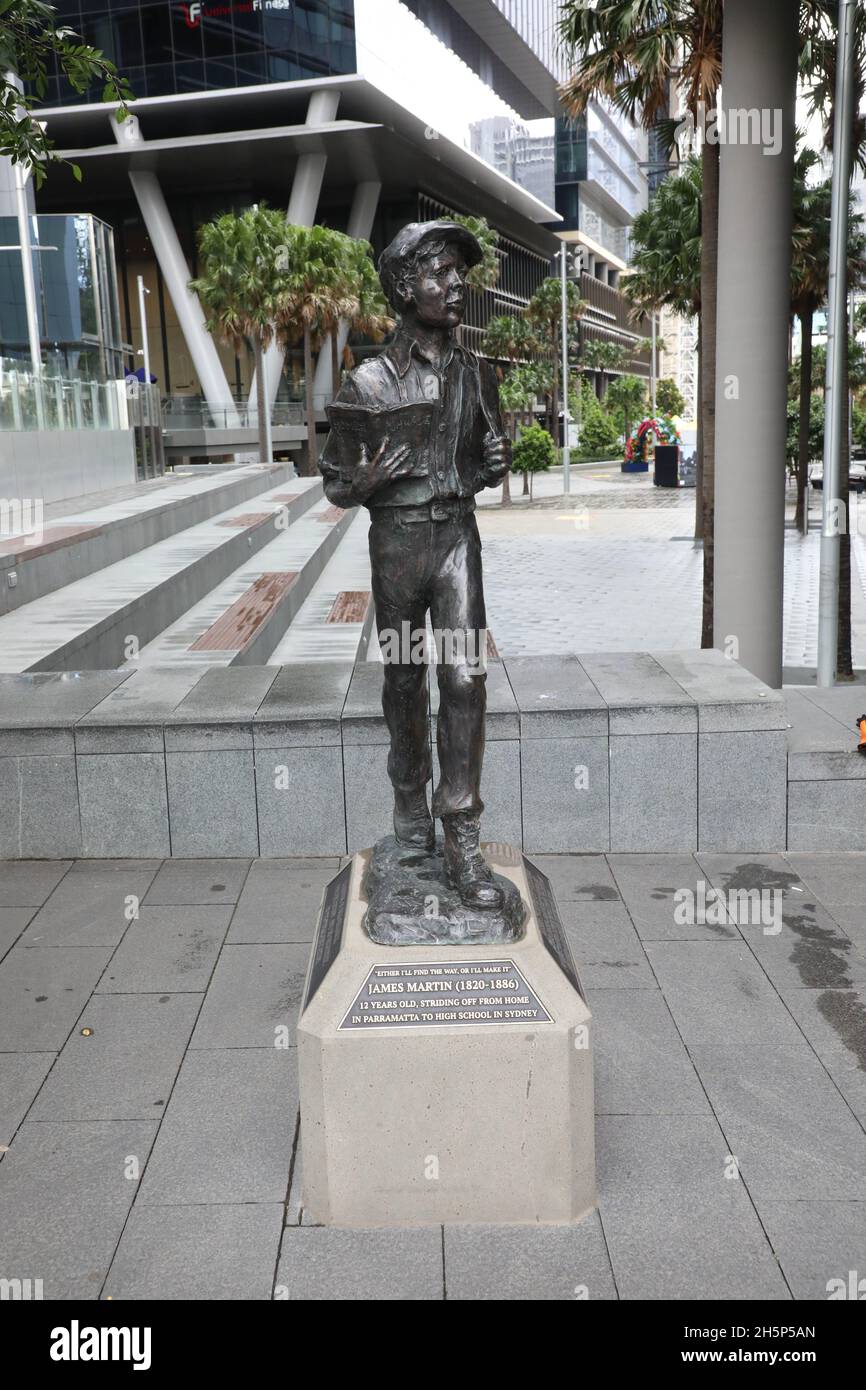 Bronze statue of former NSW Premier and Chief Justice of the Supreme Court of NSW Sir James Martin in Smith Street, Parramatta, NSW, Australia Stock Photo
