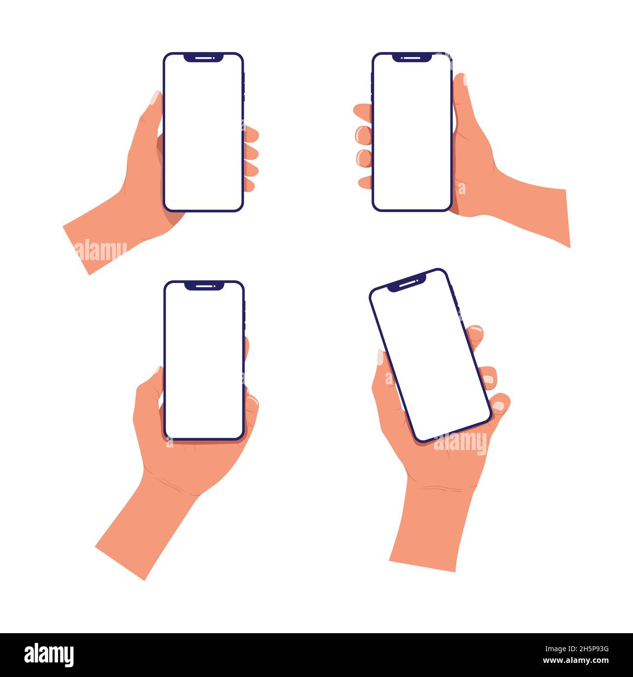 Set of hands holding smart phones with blank white screen Stock Vector ...
