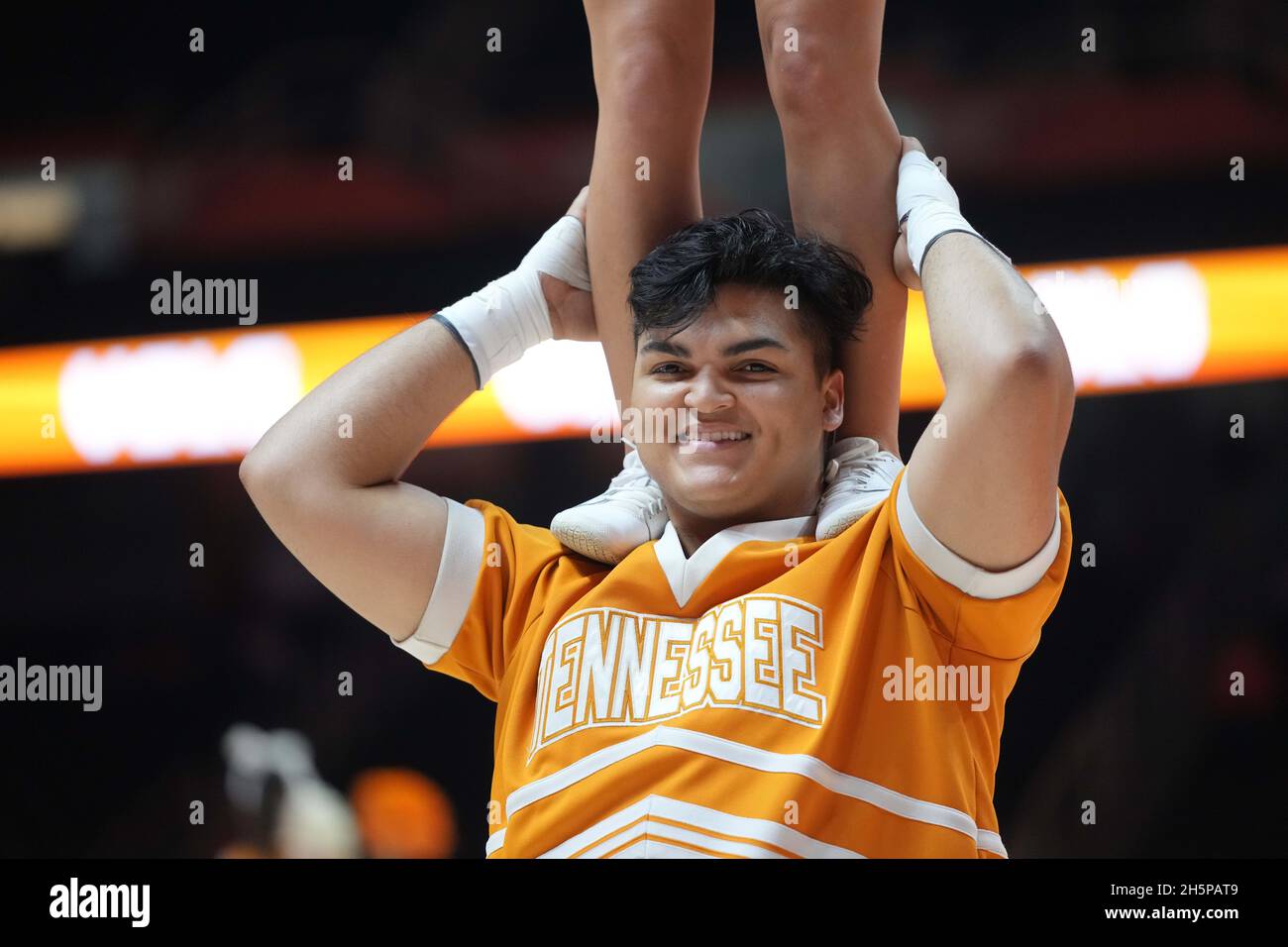 November 10, 2021: Tennessee Lady Vols cheerleader performs during the NCAA basketball game between the University of Tennessee Lady Volunteers and the Southern Illinois University Salukis at Thompson-Boling Arena in Knoxville TN Tim Gangloff/CSM Stock Photo