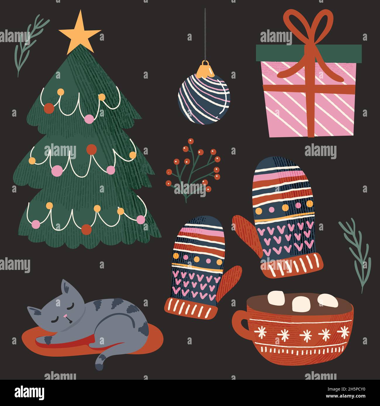 hand drawn christmas element collection vector design illustration ...