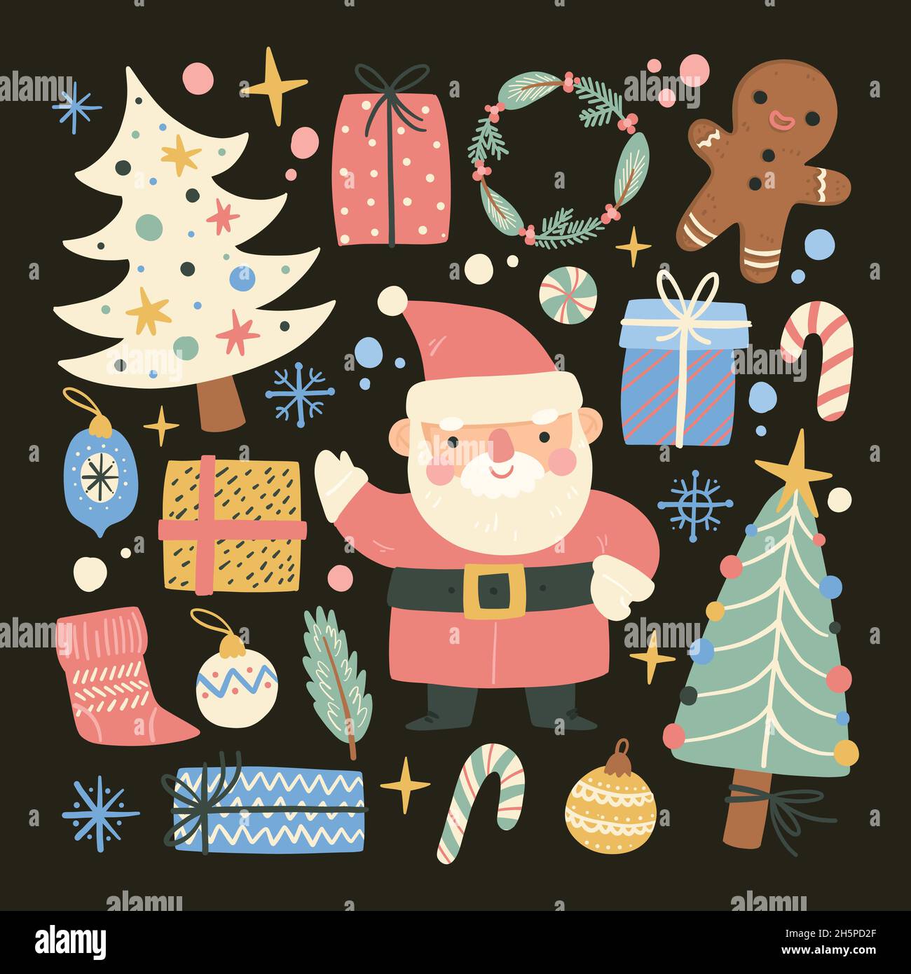 hand drawn christmas element collection vector design illustration ...
