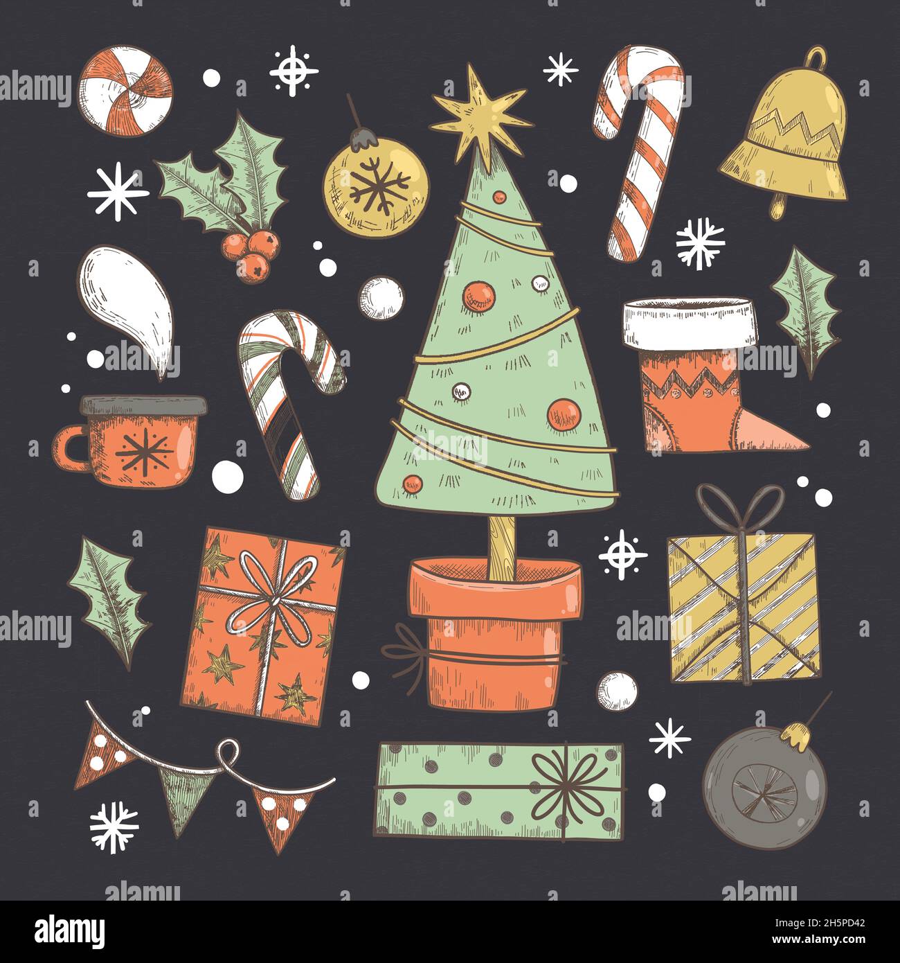 hand drawn christmas element set vector design illustration Stock Vector