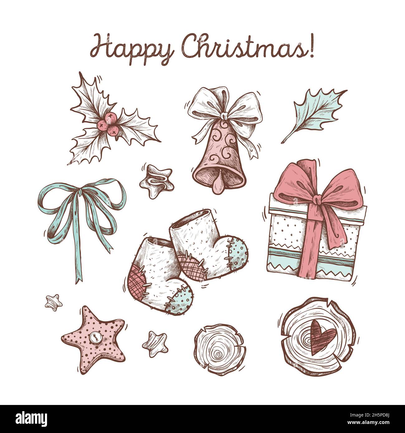 hand drawn christmas element pack vector design illustration Stock ...