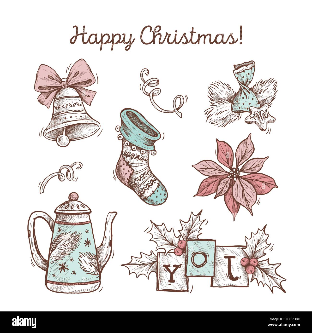 hand drawn christmas element pack vector design illustration Stock ...