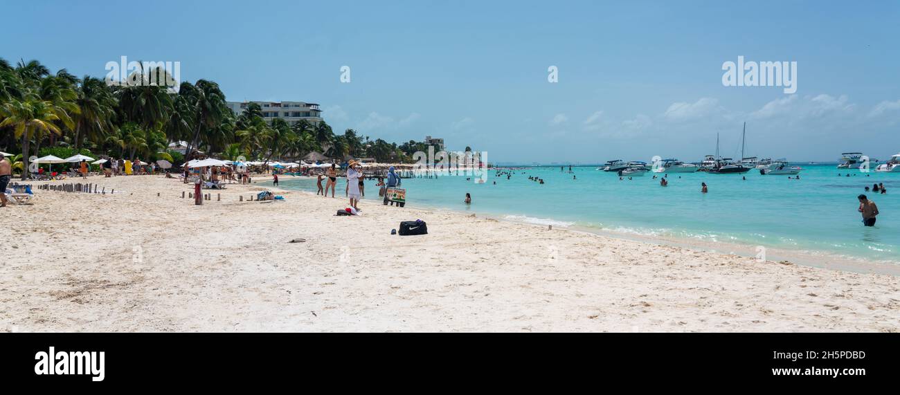Isla Mujeres, Cancun, Mexico - September 13, 2021: Beautiful Caribbean beach Playa Norte or North beach on the Isla Mujeres near Cancun, Mexico Stock Photo