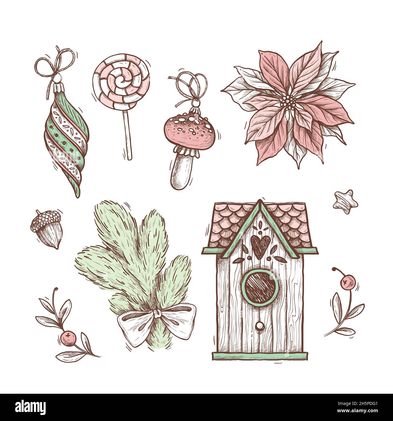 hand drawn christmas element collection vector design illustration Stock Vector