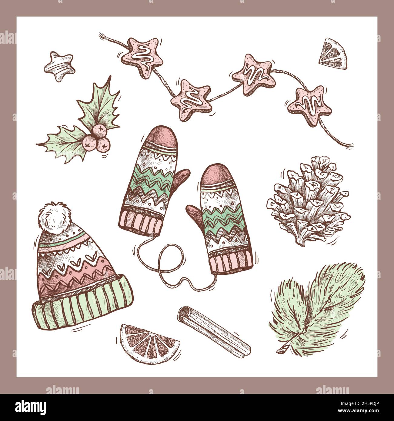 hand drawn christmas element set vector design illustration Stock Vector