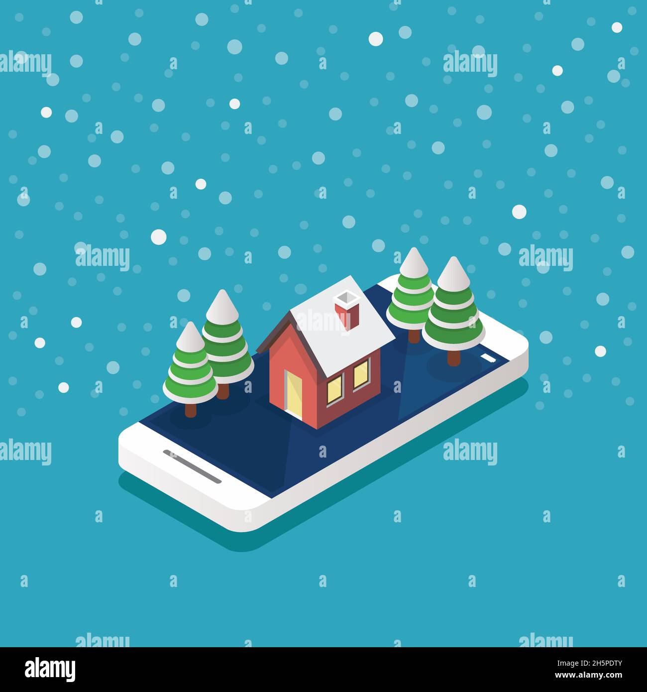 christmas tree with gift boxes on smartphone screen isometric. Vector illustration Stock Vector