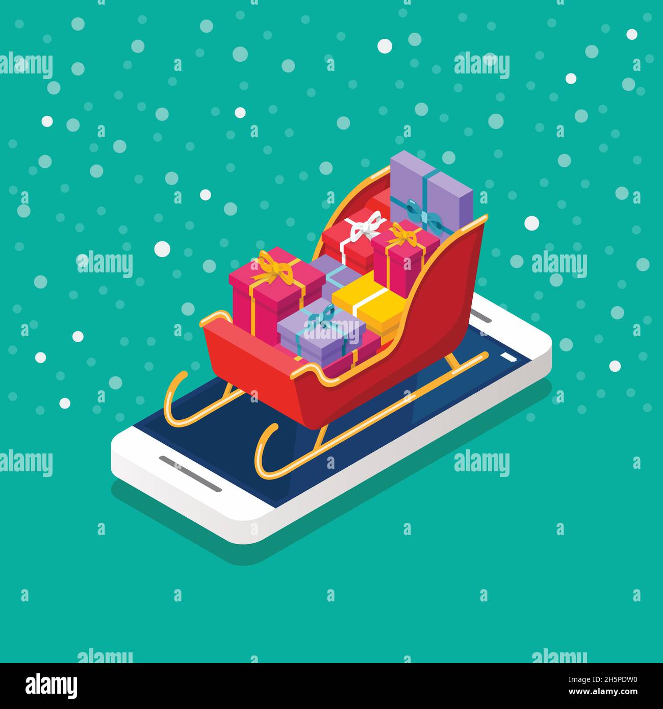 Pile of gift boxes on the smartphone screen isometric. Vector
