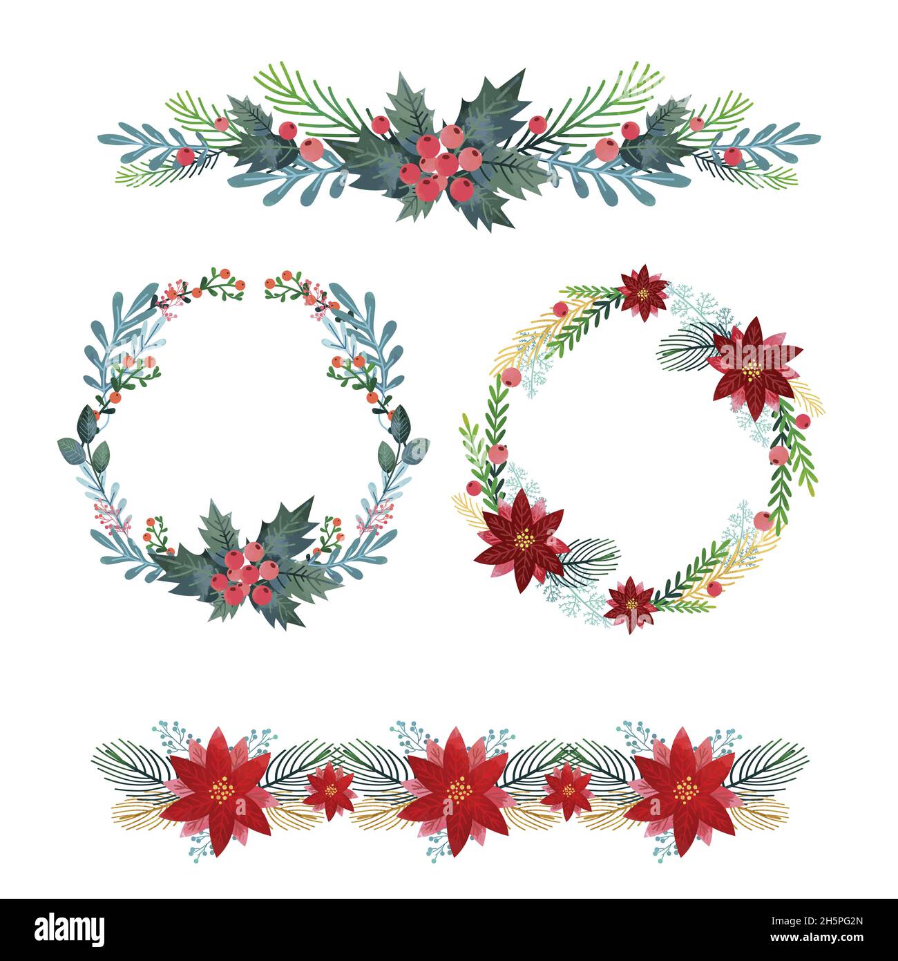 flat christmas frames borders collection vector design illustration Stock Vector