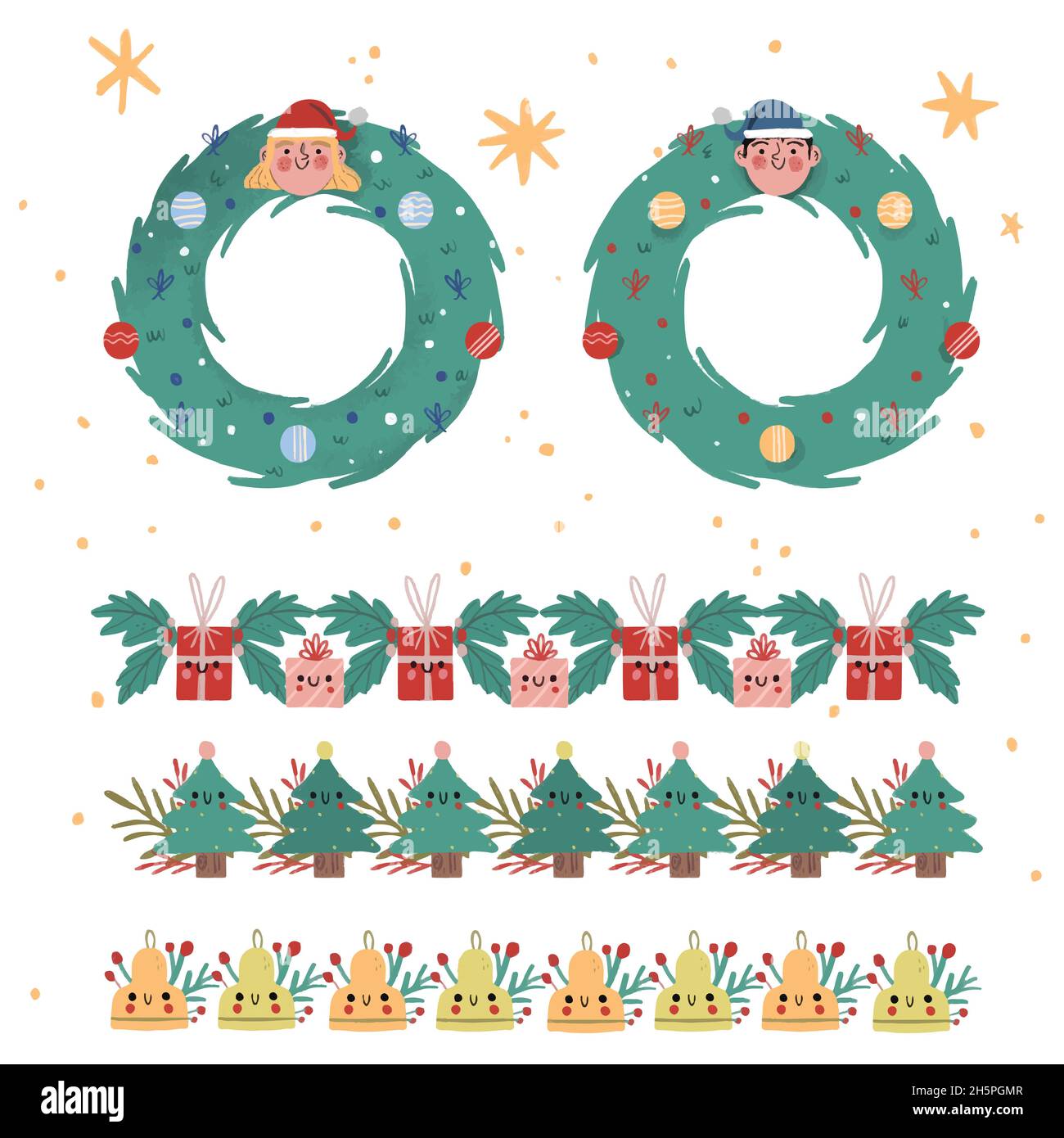 hand drawn christmas frames borders vector design illustration Stock Vector