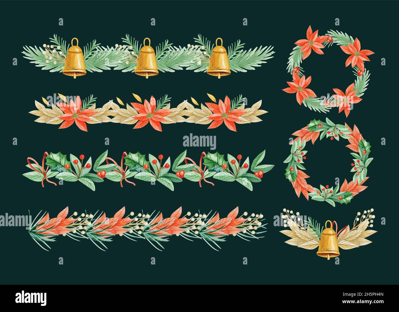 watercolor christmas frames borders pack vector design illustration Stock Vector
