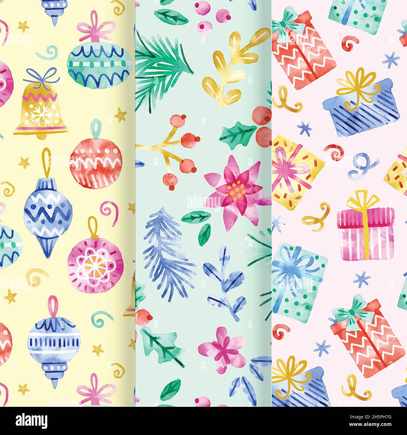 watercolor christmas pattern collection vector design illustration Stock Vector