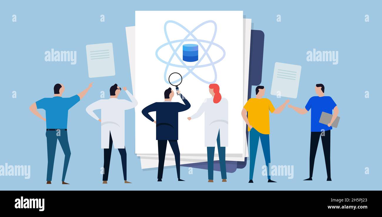 team of scientist working teamwork on data science big data database molecular particle Stock Vector