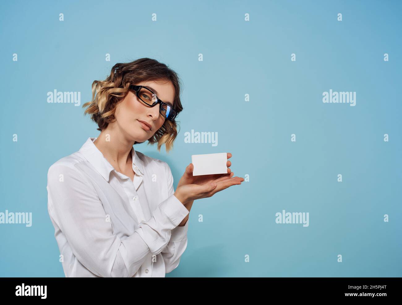 Business woman in white shirt emotions office manager Stock Photo - Alamy