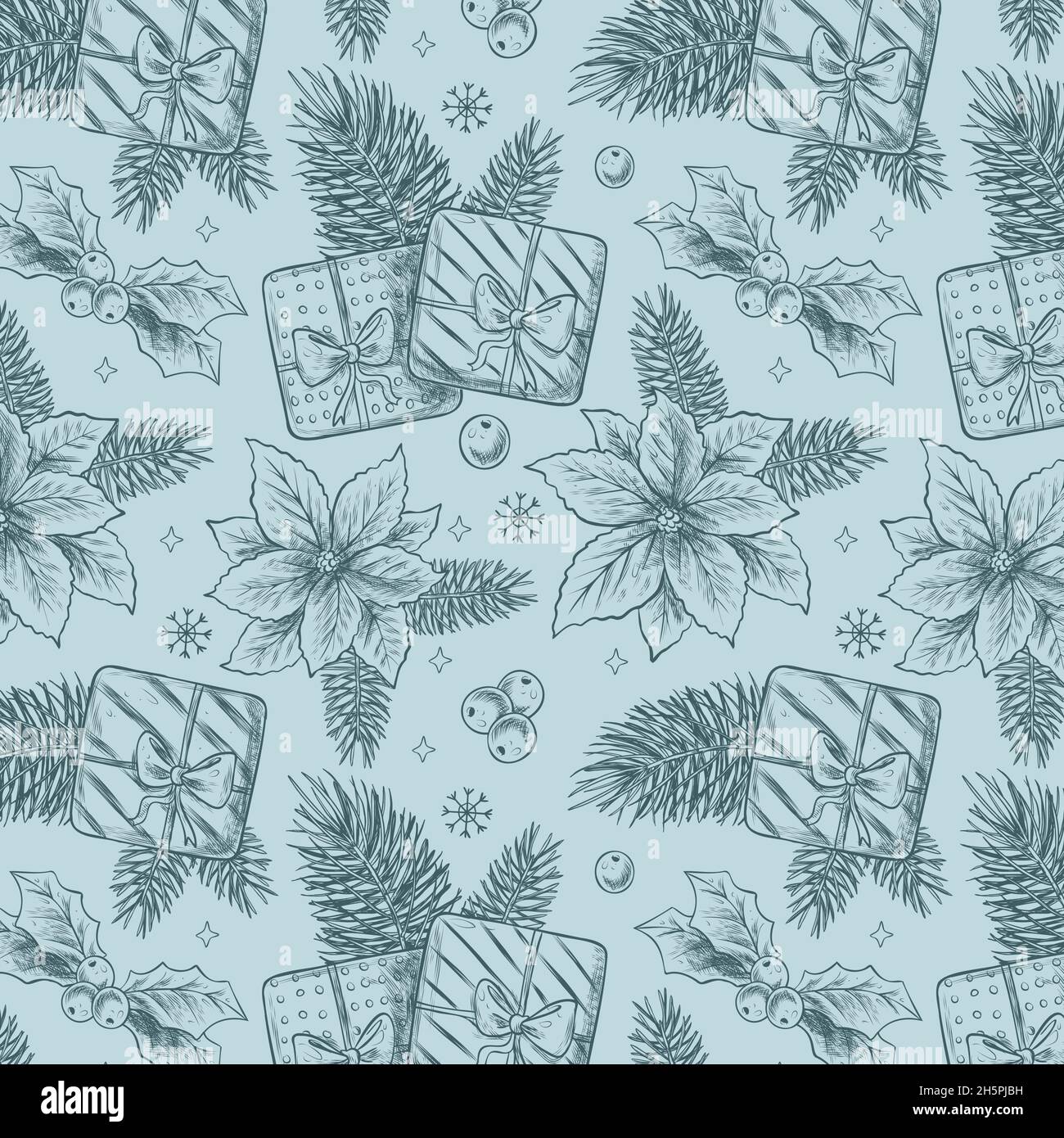 realistic hand drawn christmas pattern vector design illustration Stock Vector