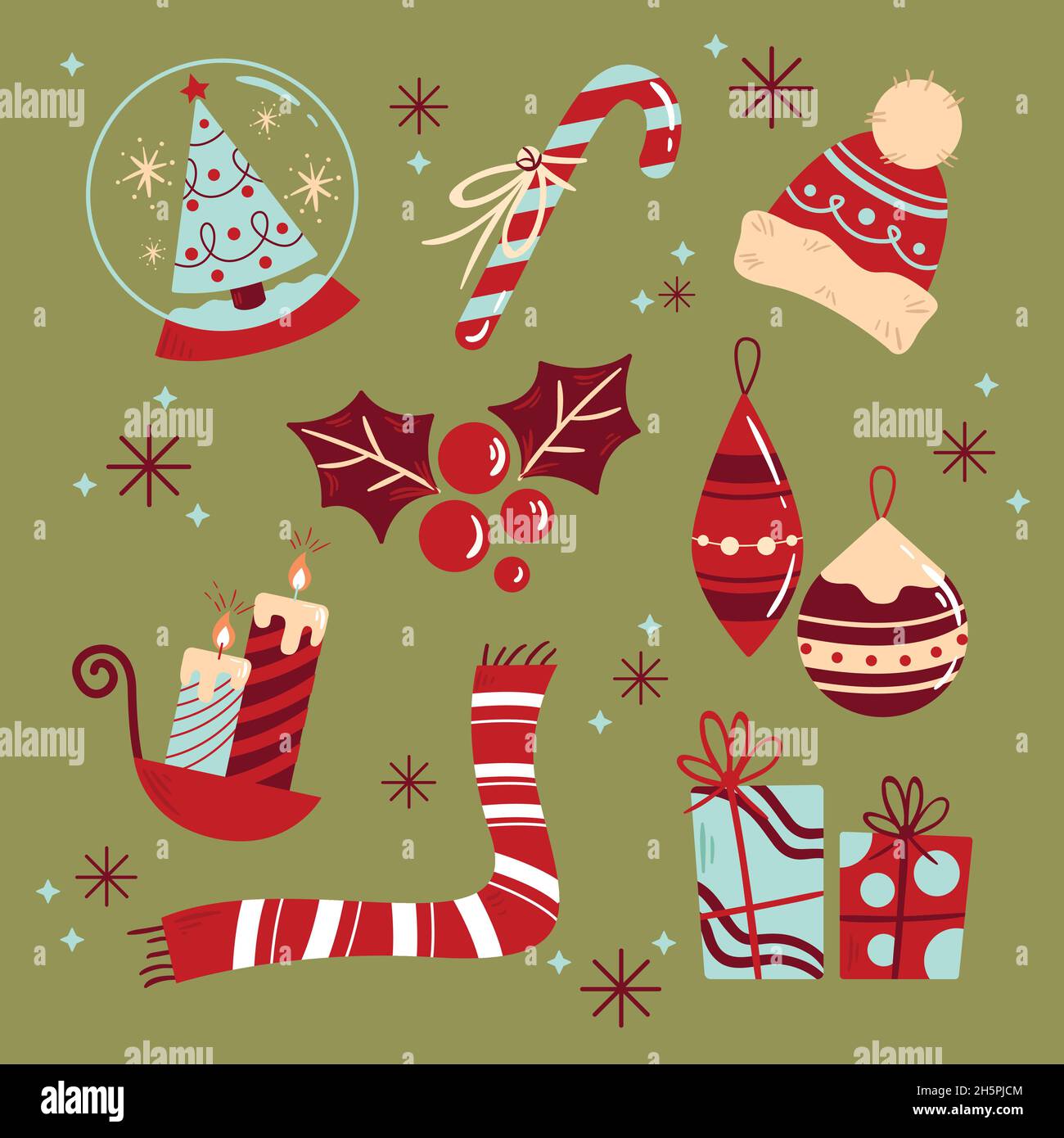 hand drawn christmas element collection vector design illustration ...