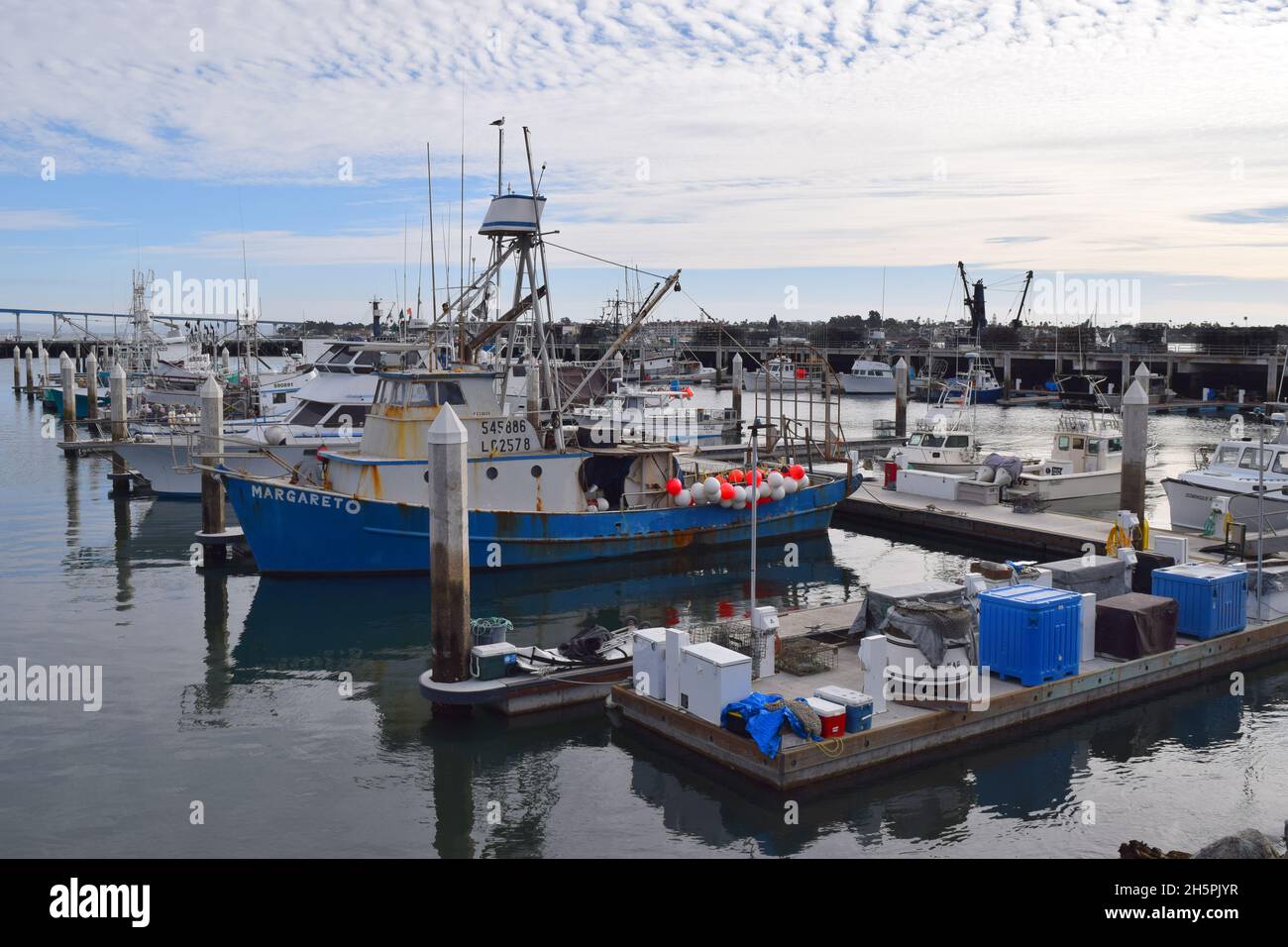 Fishing vessels moored in a marina in San Diego Stock Photo