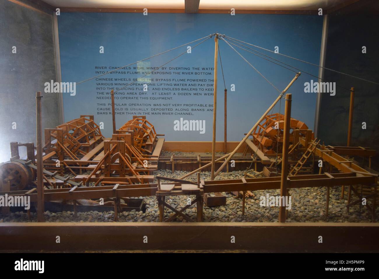Diorama of dredging equipment used in the California Gold Rush. Stock Photo