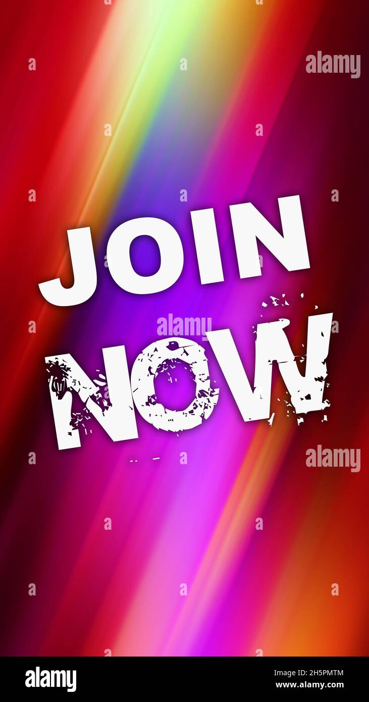 text join now on vivid fast motion colorful background. Affiliate marketing business concept Stock Photo