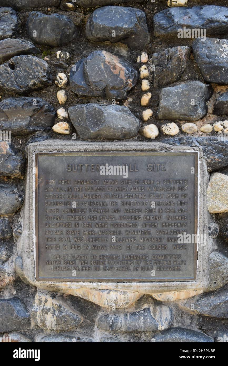Monument dedicated to James Marshall near the American River, where gold was first discovered in California. Detail view. Stock Photo