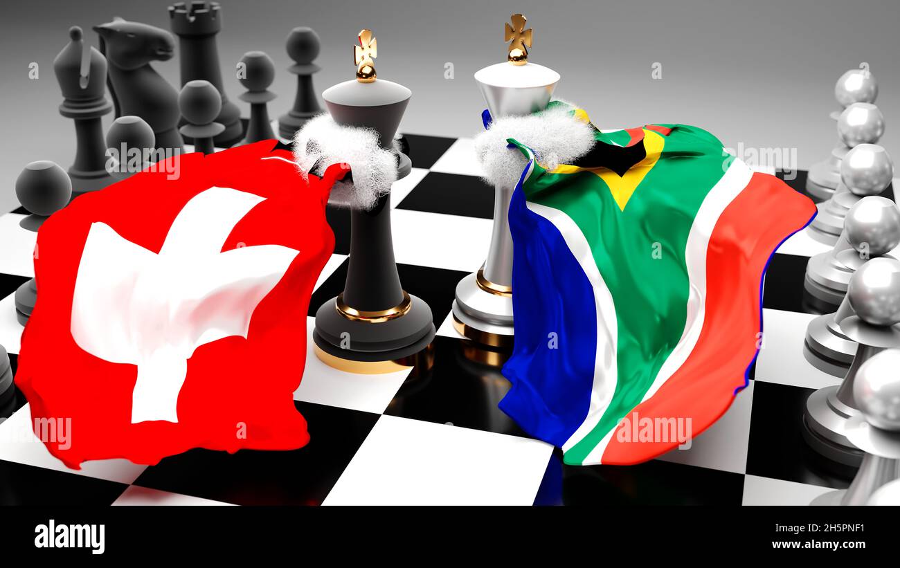 Switzerland South Africa crisis, clash, conflict and debate between those two countries that aims at a trade deal or dominance symbolized by a chess g Stock Photo