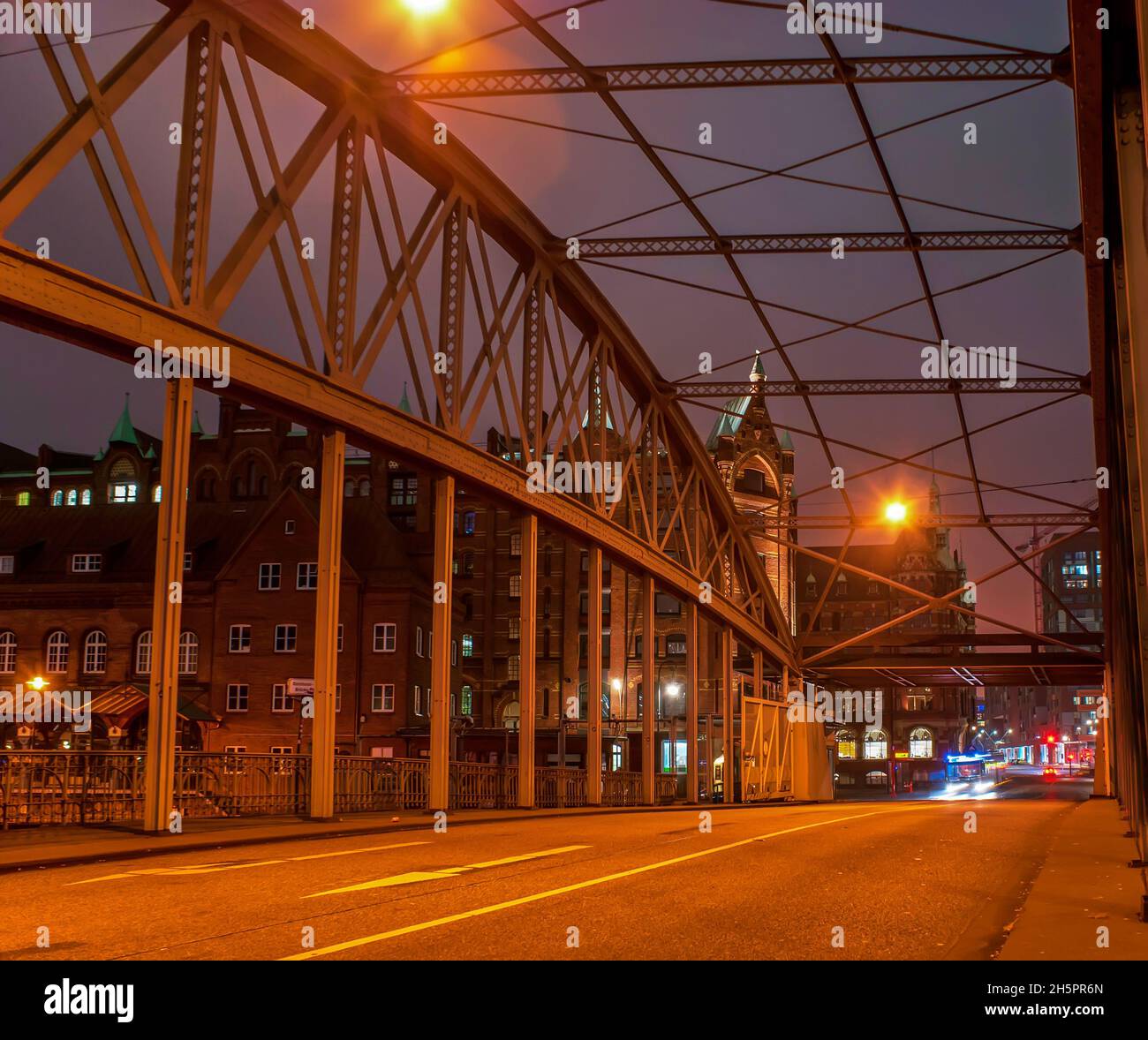 The scenic Kornhausbrucke bridge across Zollkanal canal leading to Speicherstadt  district, Hamburg, Germany Stock Photo
