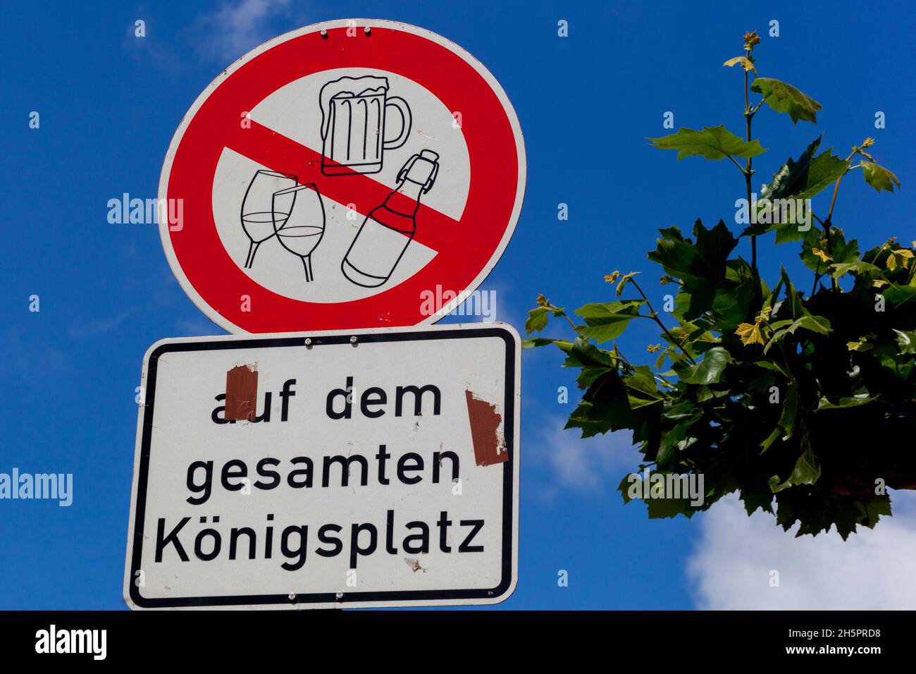 No alcohol, sign, on the whole of Koenigsplatz square Kassel Germany Stock Photo