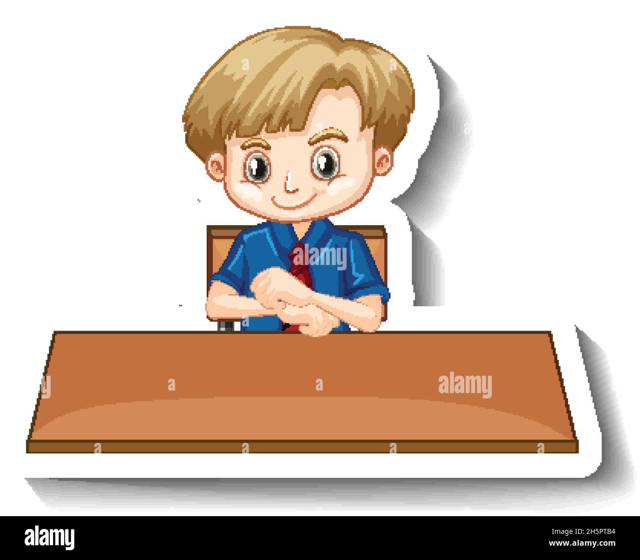 Student boy with school table cartoon illustration Stock Vector Image ...