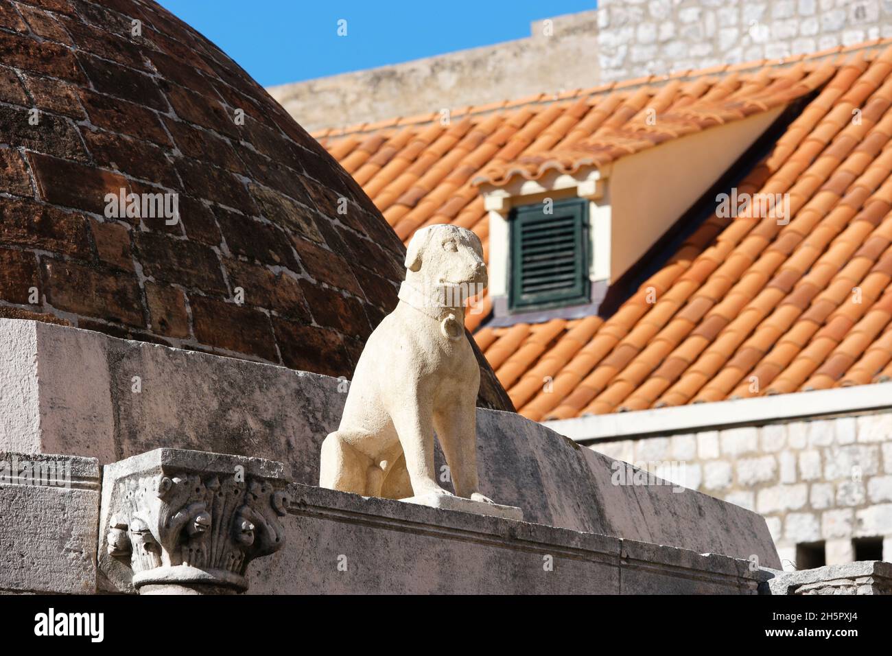 Dubrovnik's water dog adorning the Great Onofrio Fountain (Dubrovnik, Dalmatia, Croatia)) Stock Photo