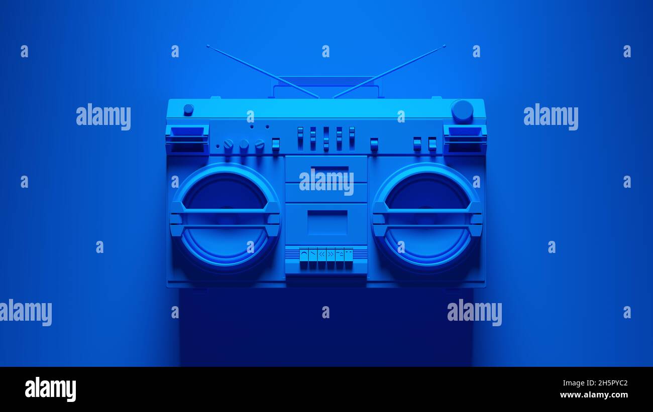 Blue Boombox Post-Punk Stereo with Blue Background 3d illustration render Stock Photo