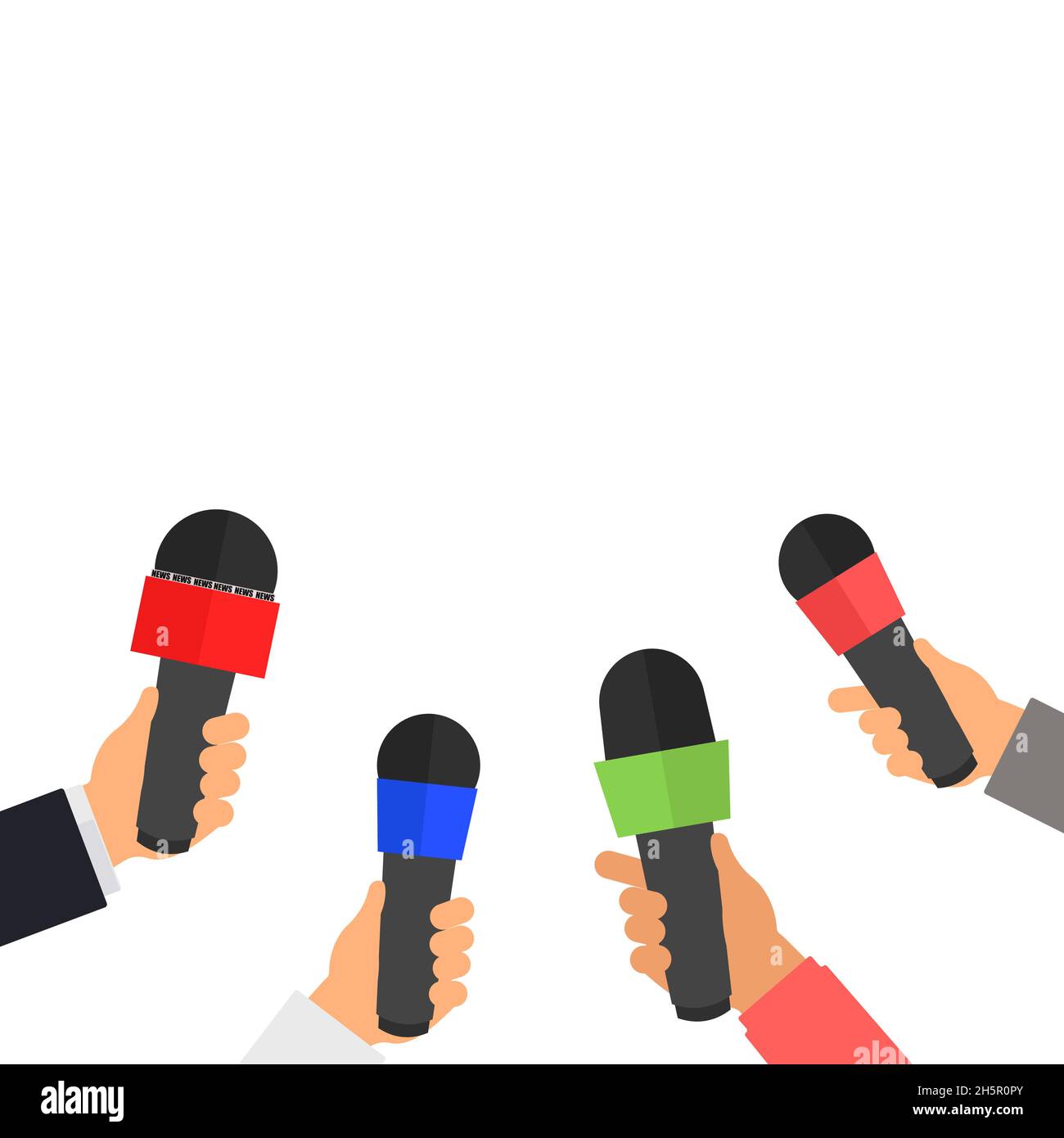 Hands holding microphones vector, taking speech interview, breaking ...