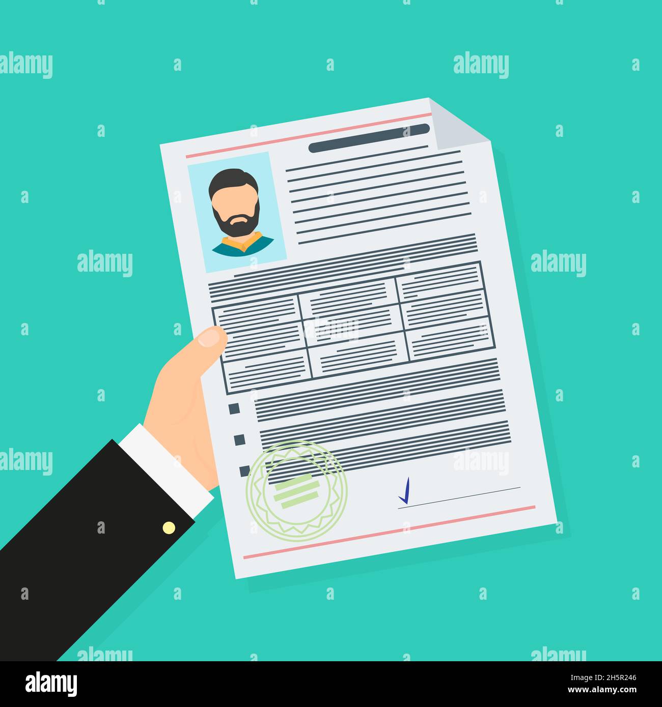 Hand holding resume and stamp with red hired stamp mark. Human resources  management concept, searching professional staff, analyzing resume papers,  wo Stock Vector Image & Art - Alamy
