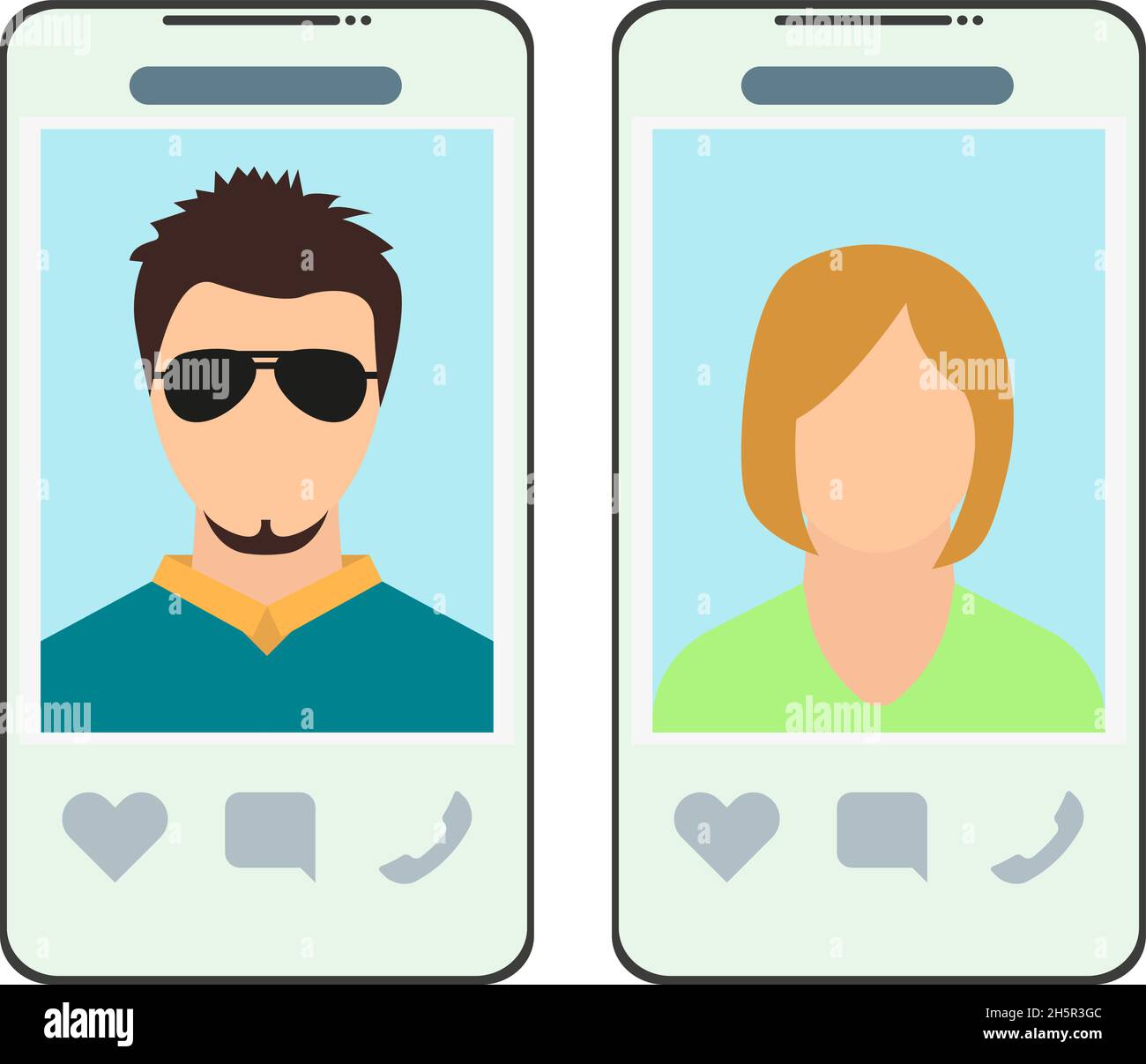 online dating app on phone with man and woman Stock Vector