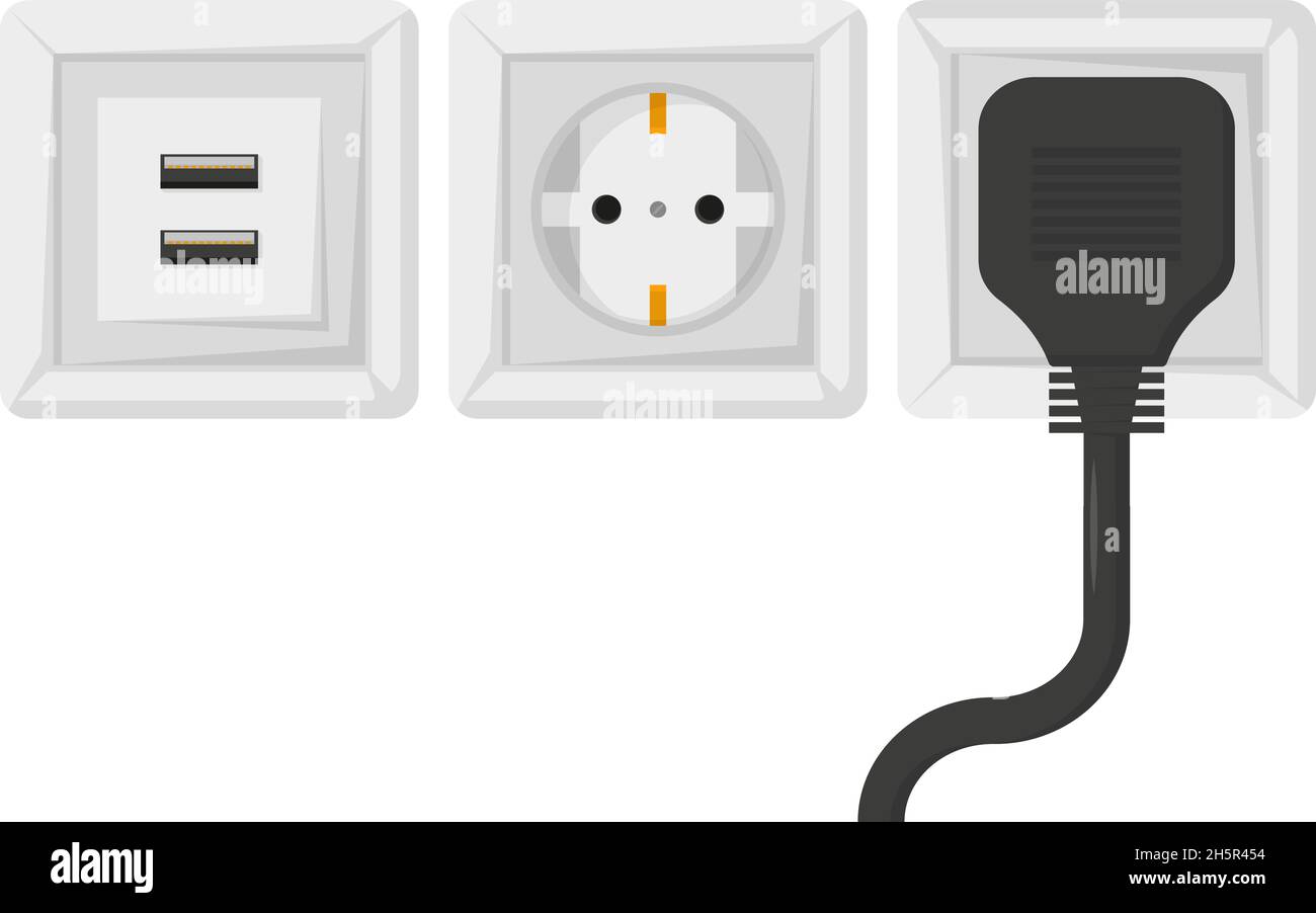 electrical outlet and electrical appliance plug, flat style Stock