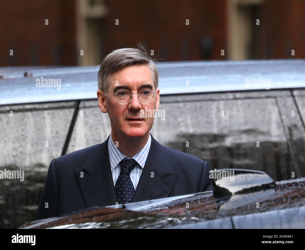 Leader of the House of Commons Jacob Rees-Mogg leaves after a meeting at Downing Street, Westminster, London, UK Stock Photo