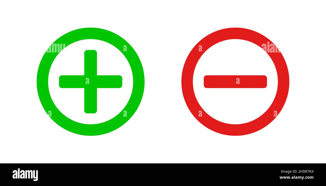 Plus and minus vector isolated green and red icon, calculation symbol marks illustration Stock Vector