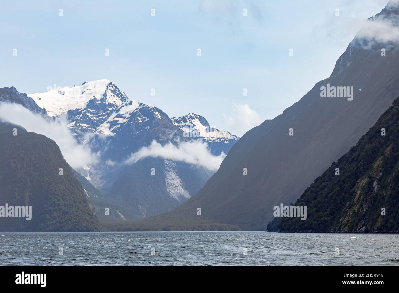Cloudy landscape in the fjords of the South Island. New Zealand Stock Photo