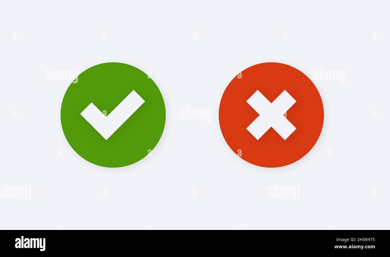 checkmark cross inside circle with shadow in flat Stock Vector
