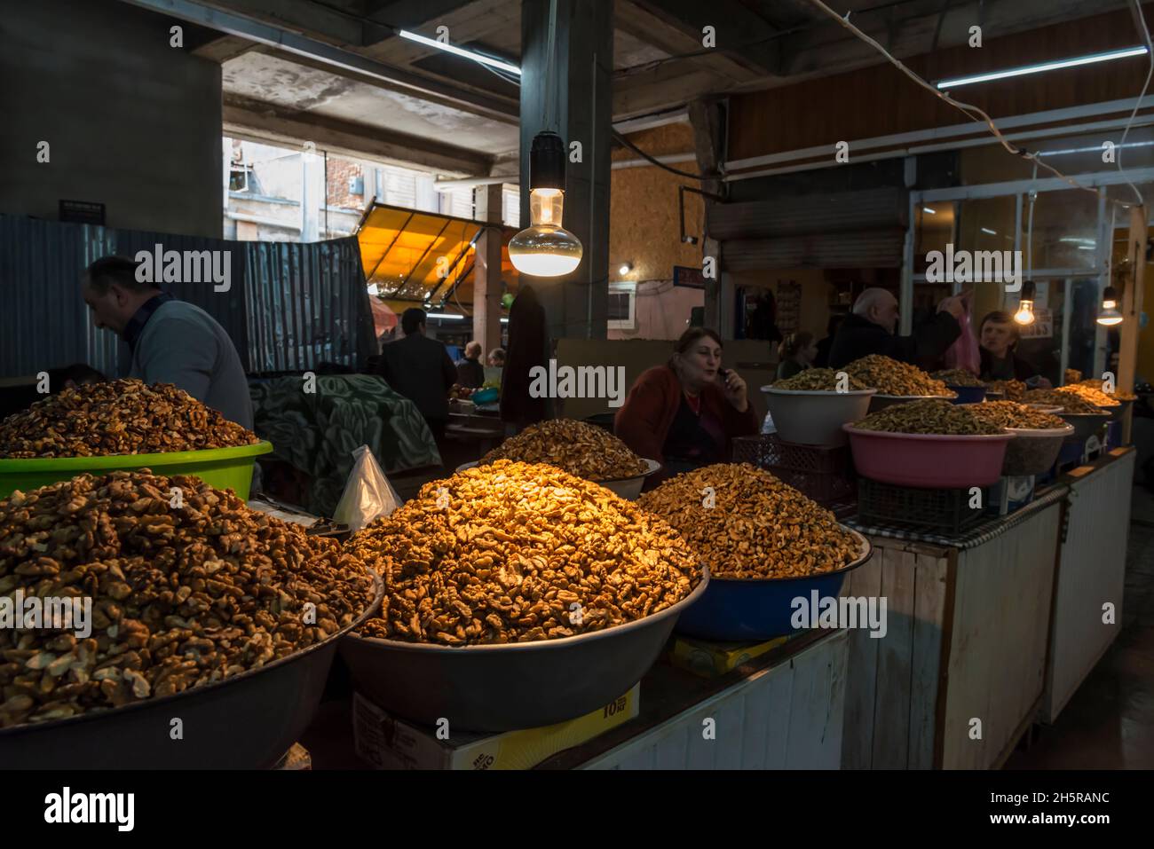 Different kinds of nuts for sale in the market of