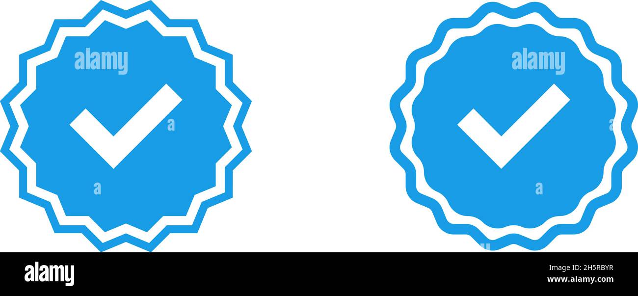 blue check mark badge icons in flat style, vector illustration Stock Vector