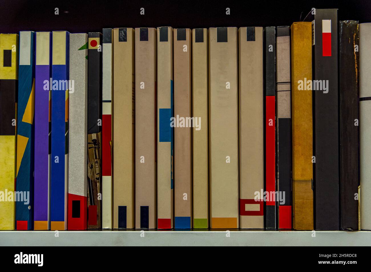 Closeup of Books shelves in the bookstore Stock Photo