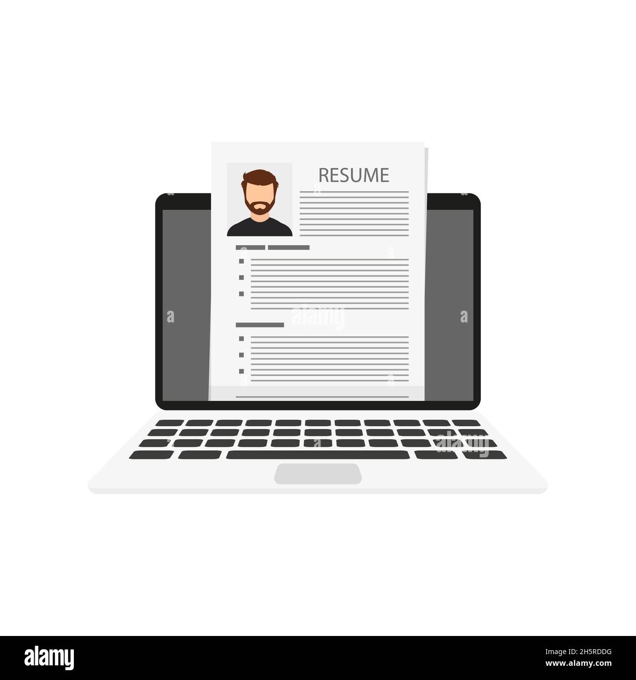 Flat design template with resume on laptop, vector illustration Stock Vector
