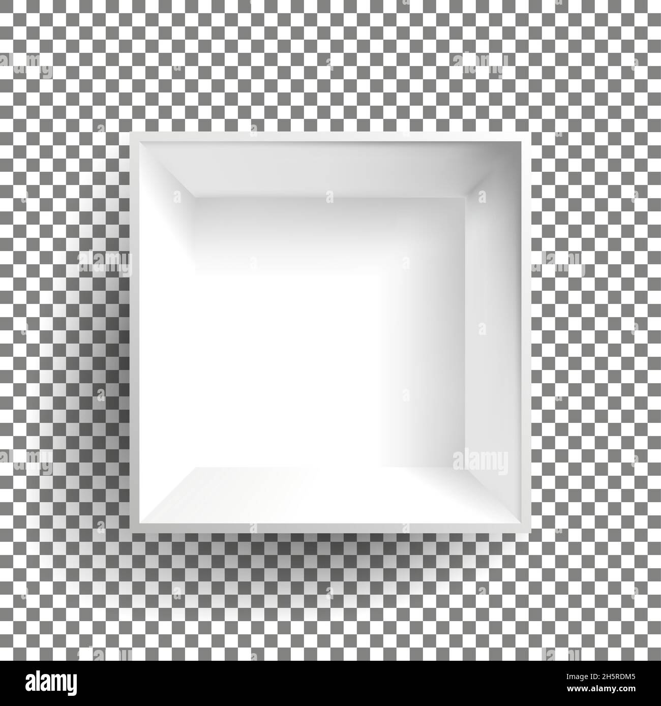 3d white opened box, top view empty cardboard package, vector isolated mock up illustration. Stock Vector