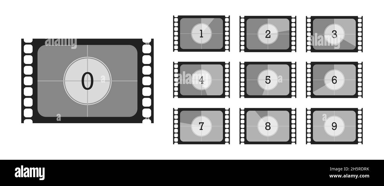 Retro set film countdown. Isolated vector illustration on white background Stock Vector