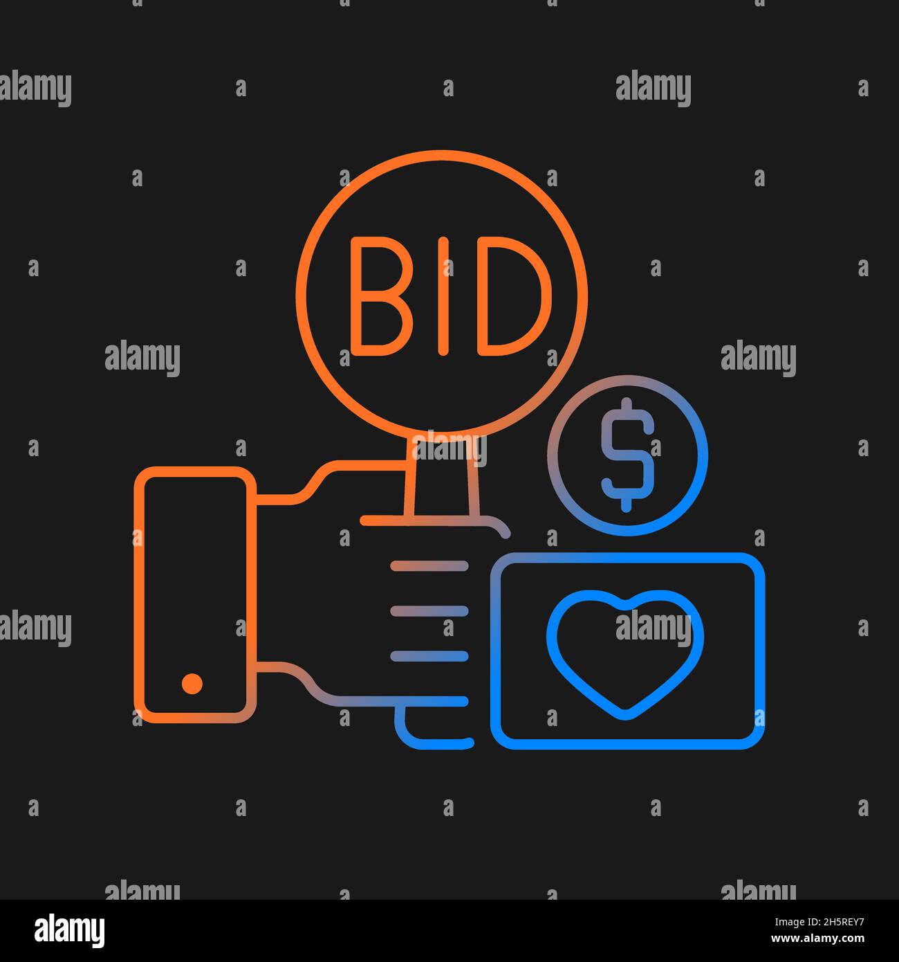 Charity auction gradient vector icon for dark theme Stock Vector