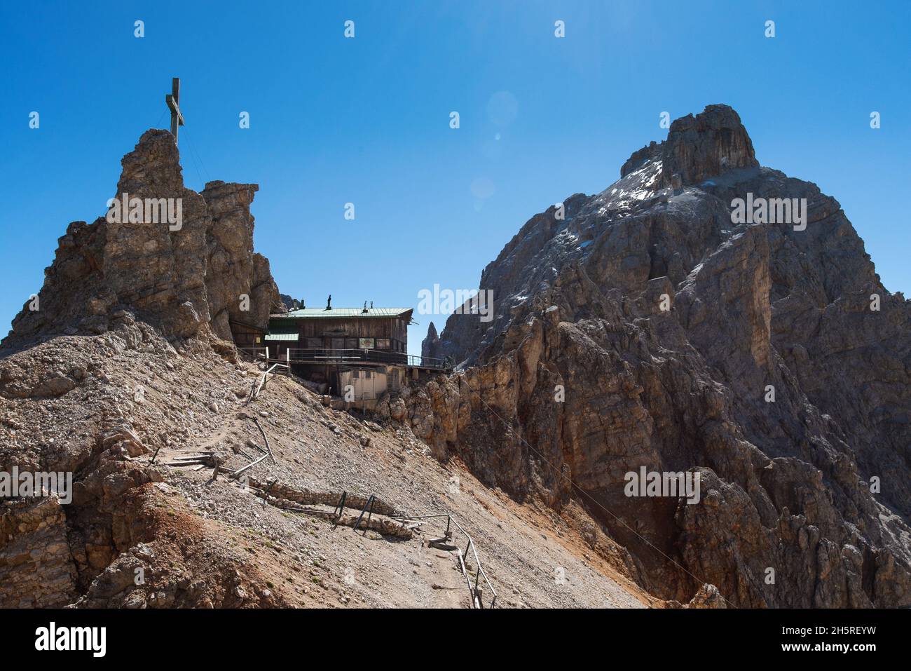 Lorenzi refuge in the Dolomites mountains, Italy Stock Photo